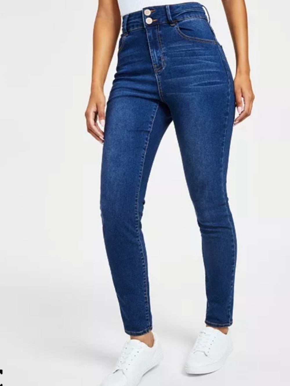 Dollhouse Curvy Double Button Blue Denim High Rise Skinny Stretch Jeans 27 5/6